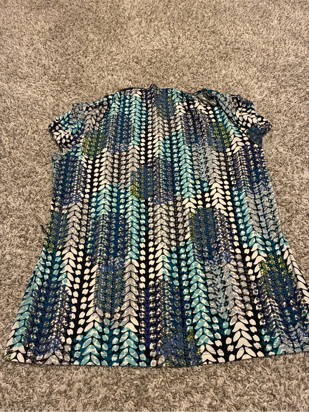 Blue & Teal Abstract Print Short Sleeve Blouse